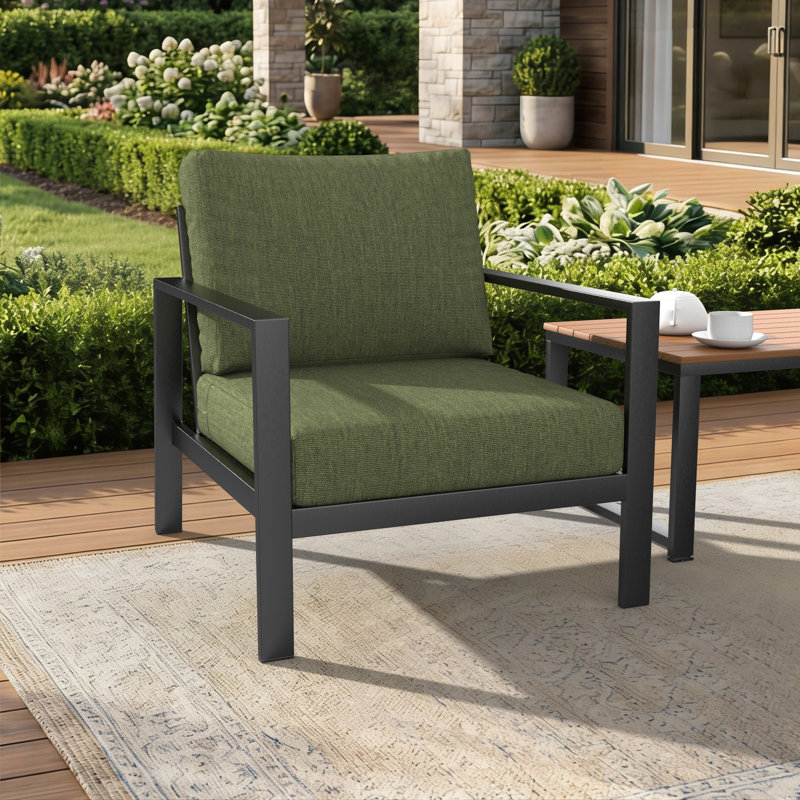 Amala Outdoor Sunbrella Seat/Back Cushion, Sunbrella® Canvas Fern, 25" W x 25.5" D