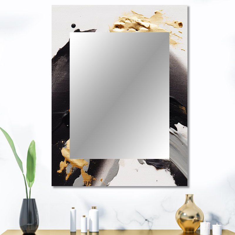 Exquisite Darling Gold Abstract Wave On Black II - Abstract Painting Large Mirror, Modern Unique Wall Mirror Decor, Printed Metal Art