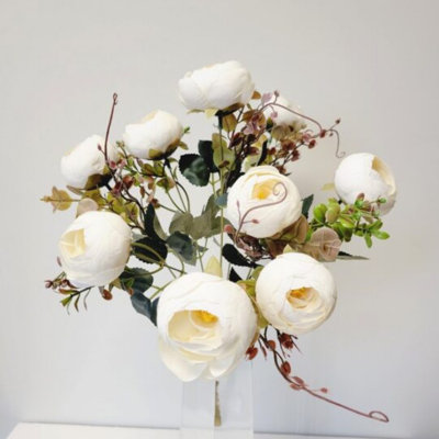 Cream Peony Bush With Eucalyptus Artificial Flowers