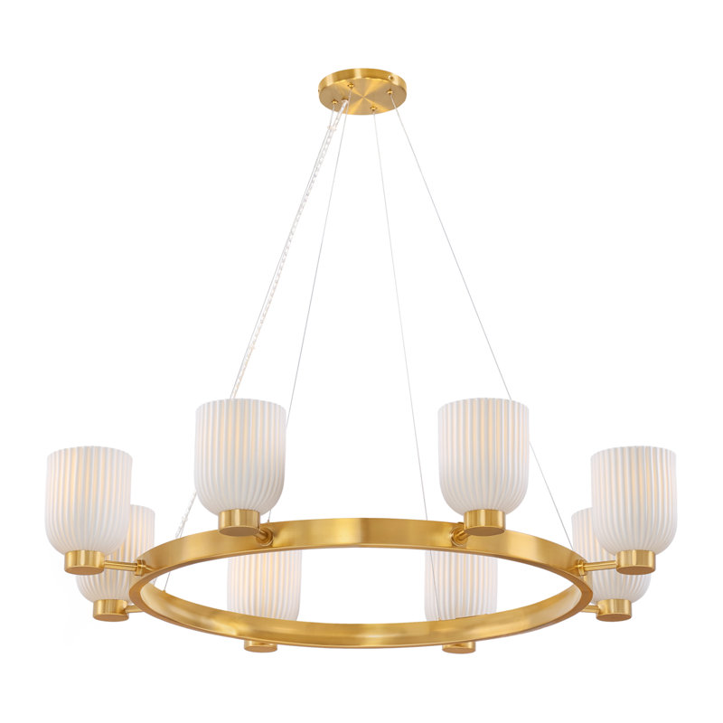 Isla Blanca 8-Light Warm Brass Chandelier with Porcelain Shades