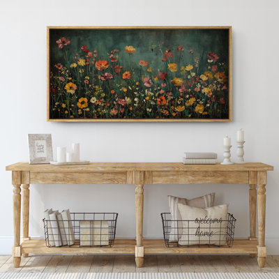 Moody Green Wildflower Florals Modern Decor Extra Large Pictures Framed Canvas Print Wall Art