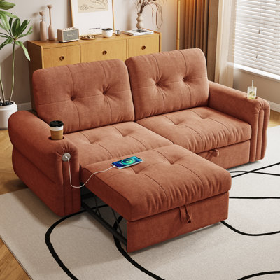 77-Inch Multi-Functional Convertible Sofa Bed With Steel Frame, Chenille Fabric, And High-Resilience Foam For Living Room Or Bedroom Use.