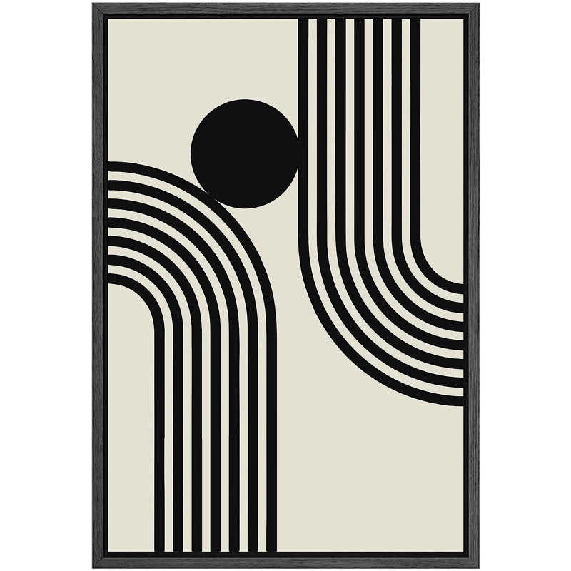 «Mid-Century Stripe Wave Dark Circle Landscape», reproduction de cadre flottant sur toile, H 24 po x l 16 po x P 1,5 po