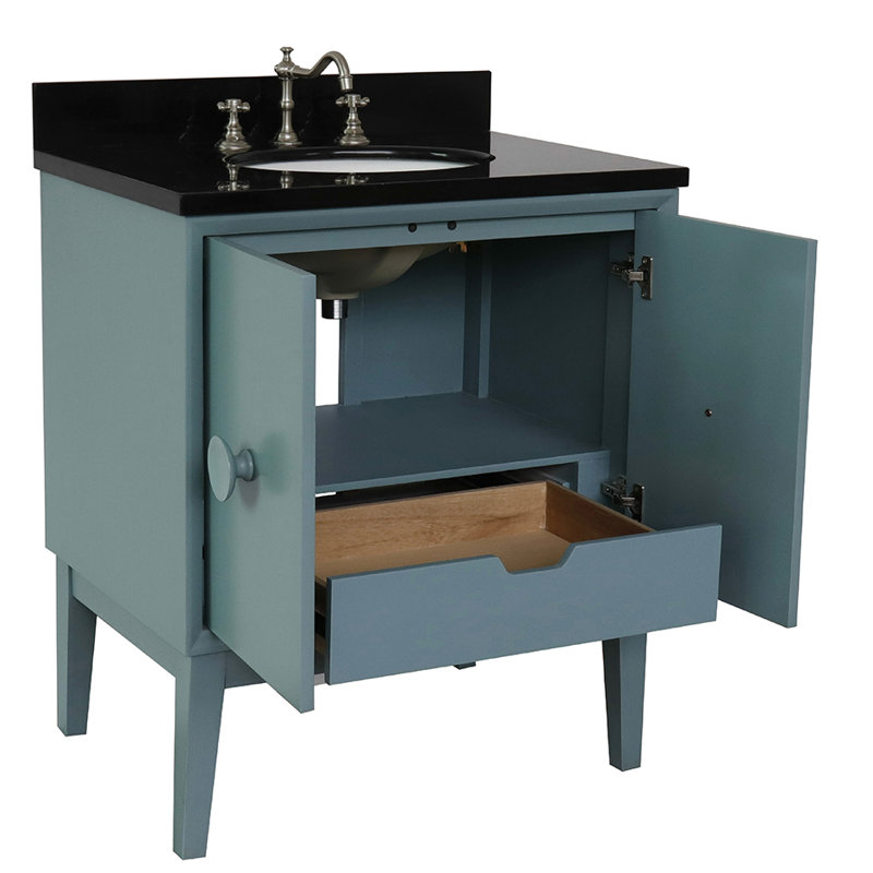 Crumley 31'' Single Bathroom Vanity with Top, Aqua Blue/Black Galaxy