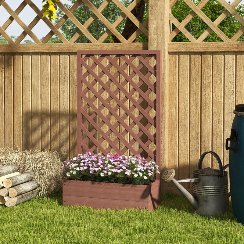 Lit de jardin surélevé avec treillis, pot à fleurs en bois avec lacet autodrainant, pot à treillis autoportant