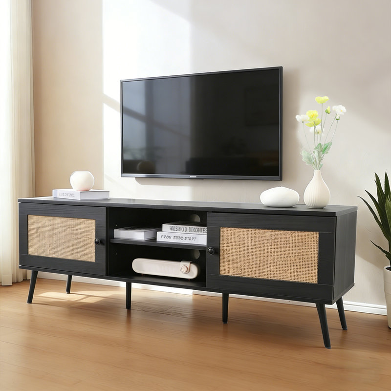 Meuble télé moderne noir avec meuble de rangement pour téléviseur de 60 po ou moins
