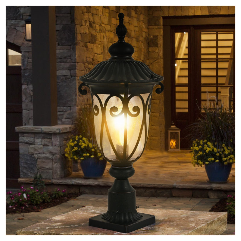 Lampadaire rétro rétro noir avec éclairage extérieur