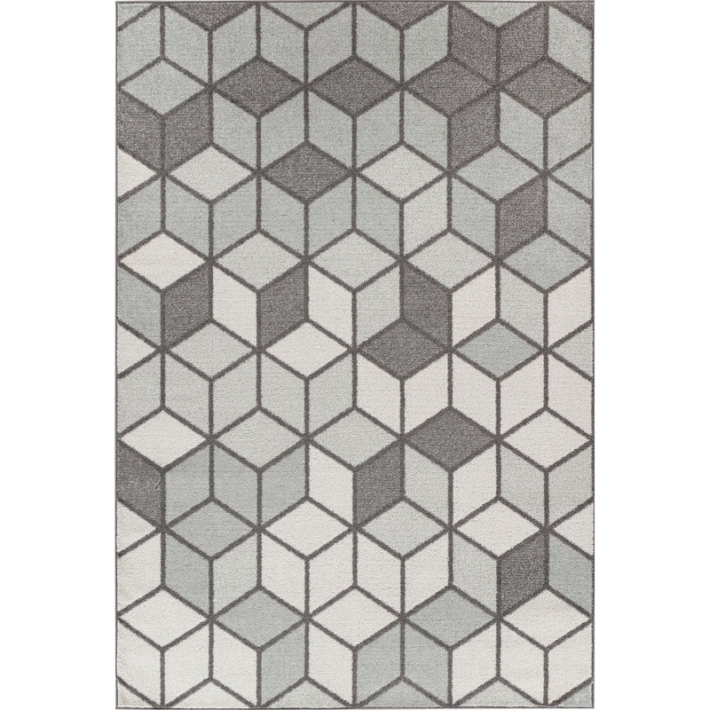 Grey Silver Modern Rug, Geometric Easy to Clean Rug For Living Room, Dining Room, Bedroom, Kitchen, Rectangle 120 x 170cm