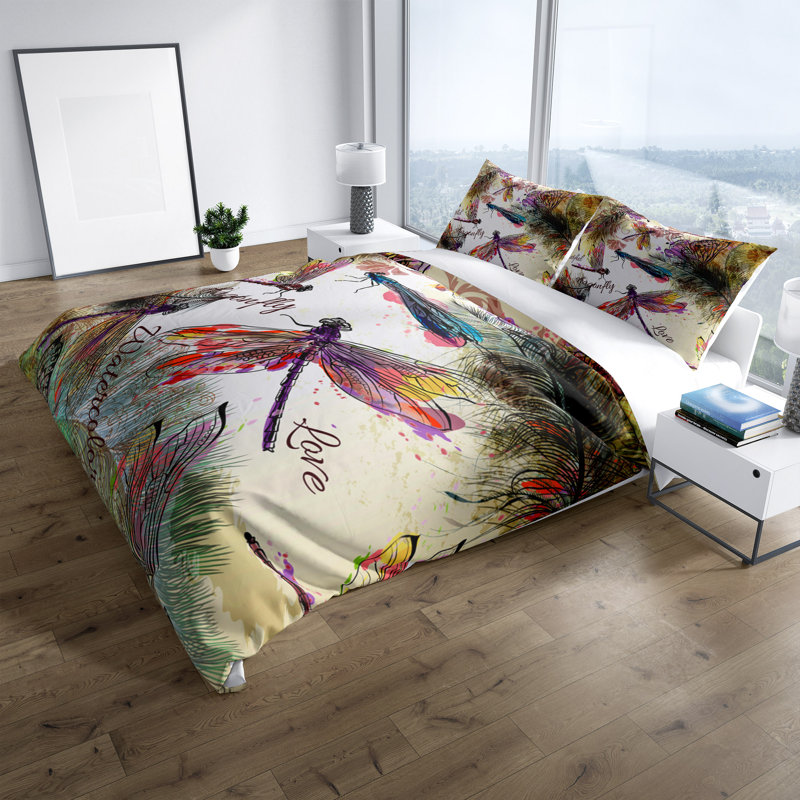 Ensemble de housse de couette libellule, Housse de couette très grand + 2 taies décorativ
