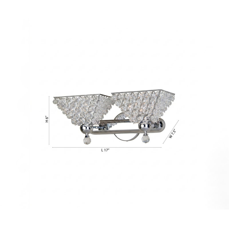 2-Light Chrome Wall Sconce With Clear Crystals