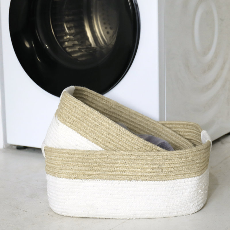 Ensemble de paniers en tissu, Blanc / Beige