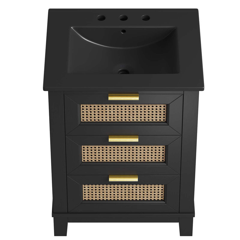 Meuble-lavabo sur pied simple 24 po avec plateau en céramique Modway, Noir