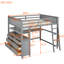 Lit mezzanine pleine grandeur gris, fabriqué en bois massif, avec tiroirs, bureau et tablettes pratiques. Maximisez l'efficacité de l'espace. Fabriqué sans sommier. Repos confortable. H 69,4 po-740049686