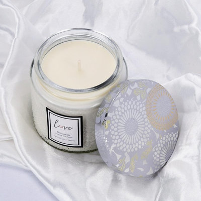 Bougies parfumées en cire de soya naturelle, parfum noix de coco, lavande et eucalyptus citronné, en pot. Décor champêtre français pour terrasse, chambre, salle de bain ou spa.