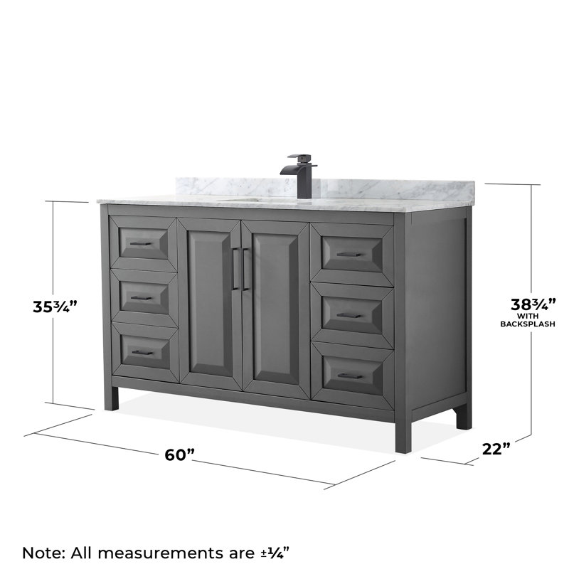 Daria Single Bathroom Vanity Set, Dark Gray, Matte Black, 60"