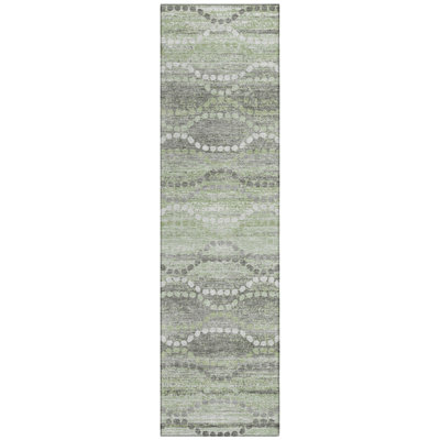 Machine Washable Indoor/Outdoor Xhevrie Green Rug