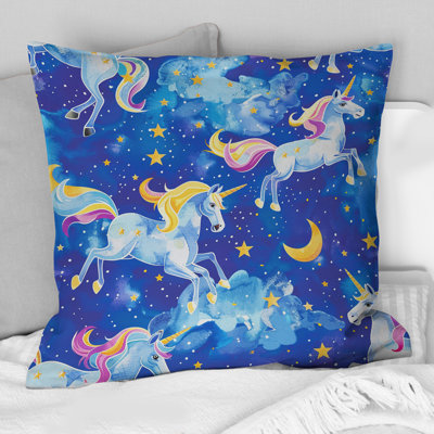 Blue Yellow Kids Unicorn Pattern - Kids Throw Pillow