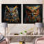 Hibou Expressionist Gaze - Ensemble de 2 animaux chouettes carrés-1832327335-1832327334