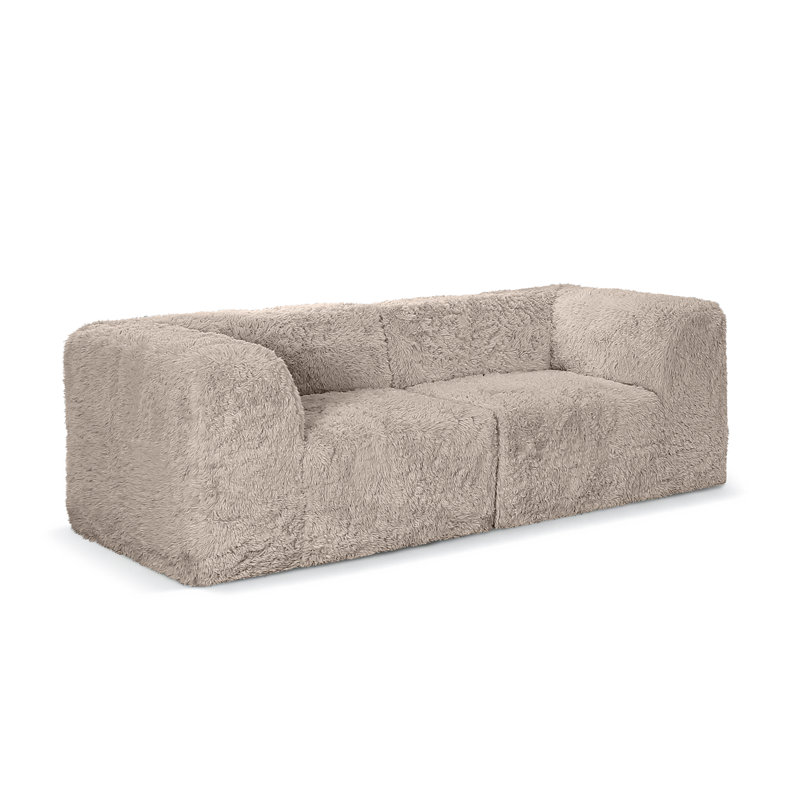 Causeuse modulaire en mousse de fausse fourrure 2 pièces Boneless Cathryn, Taupe