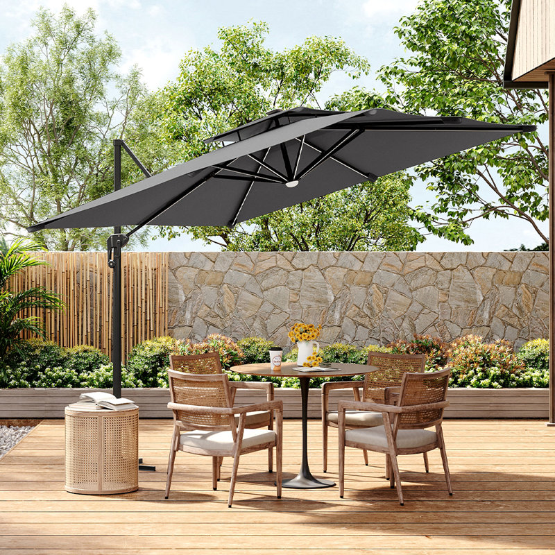 Anndee 3m Square Cantilever Parasol with LED Light, Light Grey