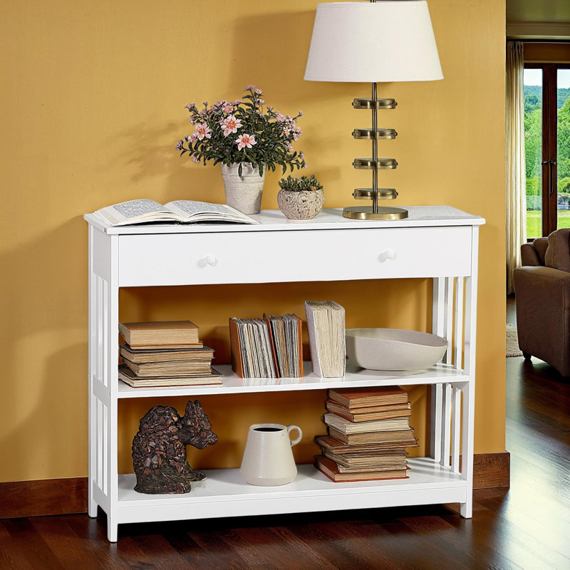 Console de couloir avec tiroir large, tablettes, Blanc