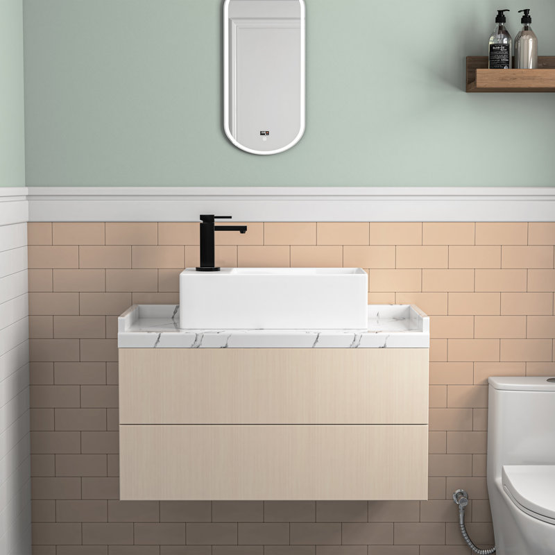 Vasque de salle de bain rectangulaire en porcelaine vitrifiée, 49,5 cm (L) x 25,4 cm (P), avec trou pour robinetterie.