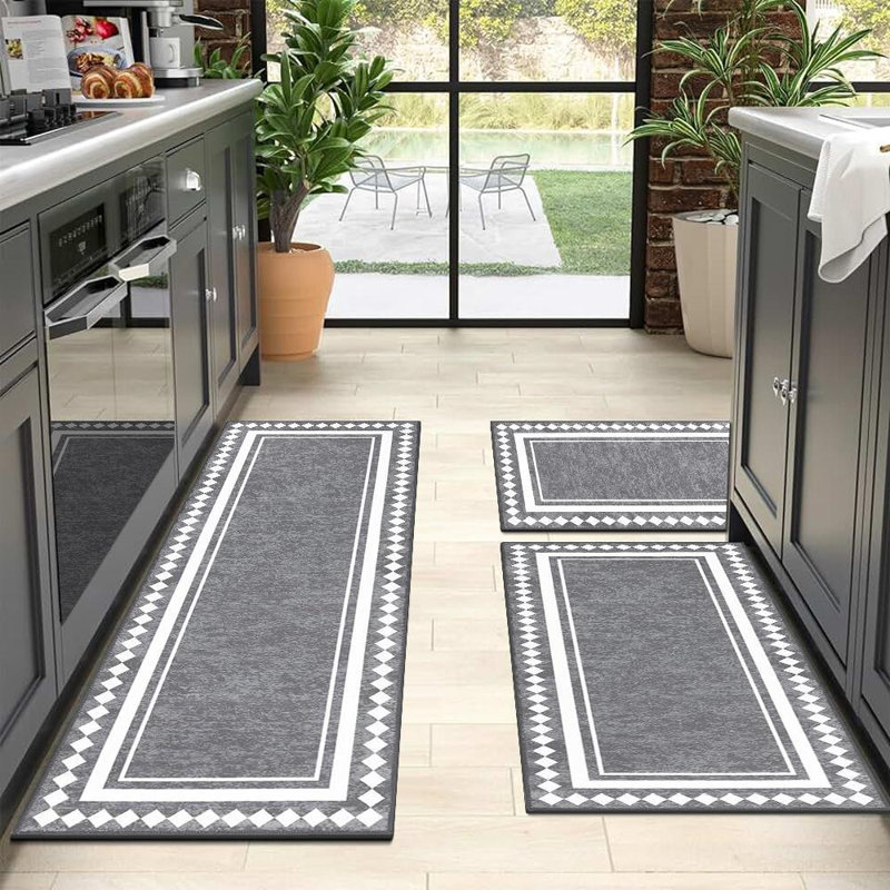 Ensemble de 3 tapis de cuisine Elegant, Gris