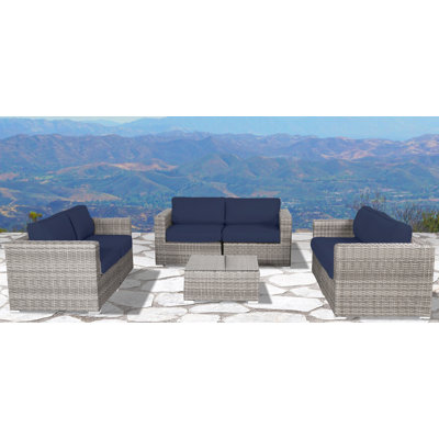 Tonioni Wicker Fully Assembled 6 Person Seating Group with Cushion