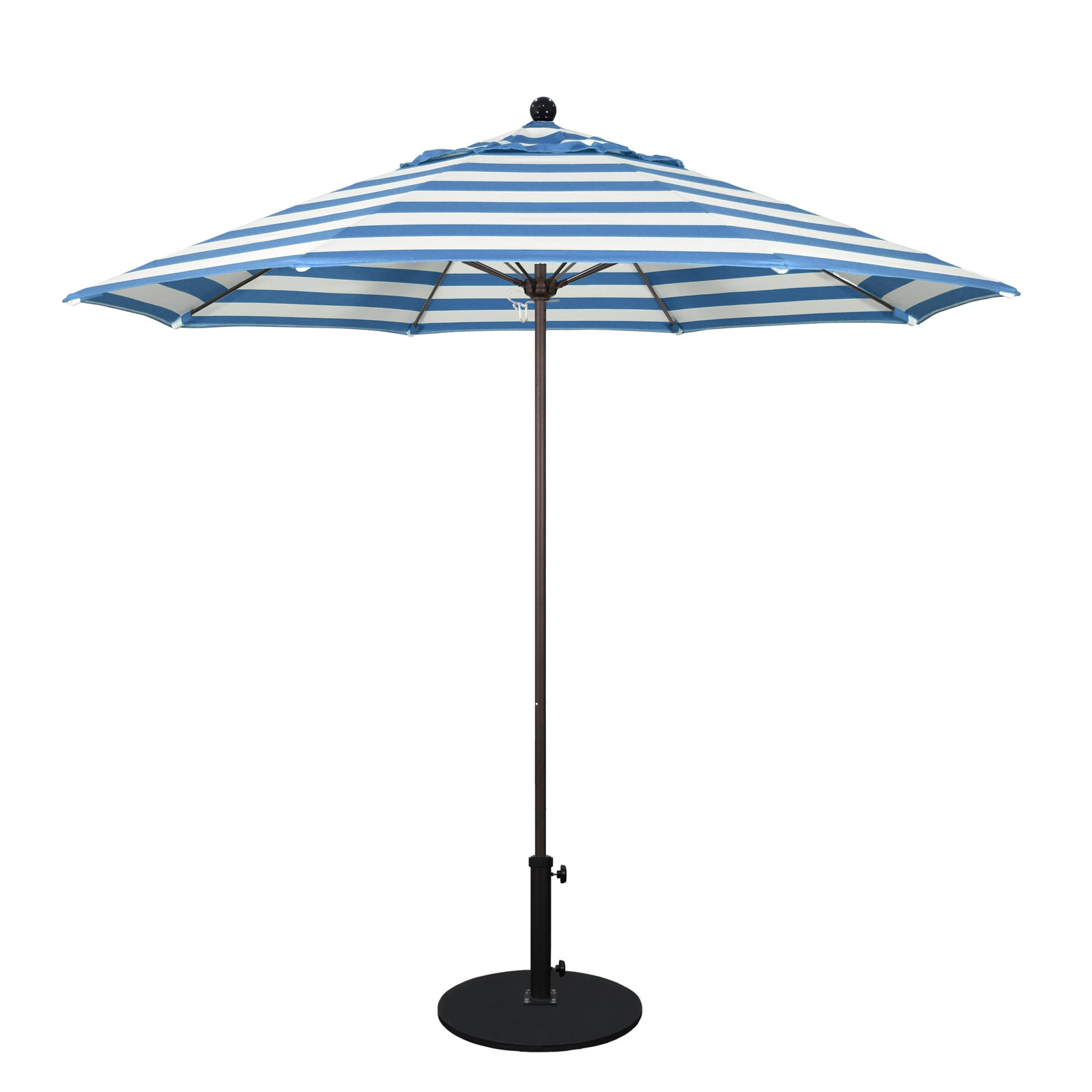 Hibo 7.5' Sunbrella® Umbrella, 108" W x 108" D, Bronze, Cabana Regatta Blue Stripe Sunbrella� 2A