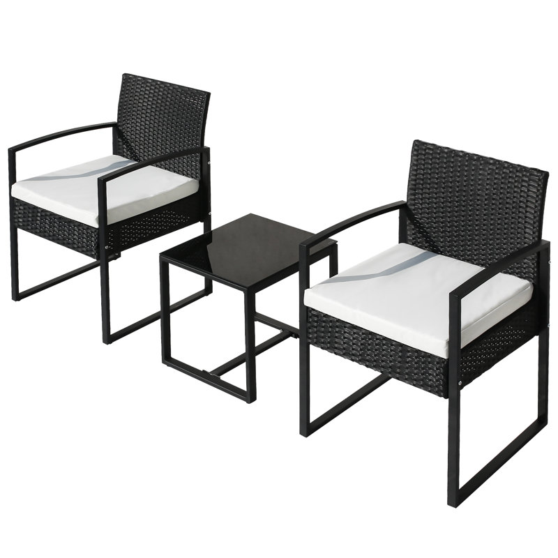 Glennis 2 Seater Rattan Conversation Set, Black