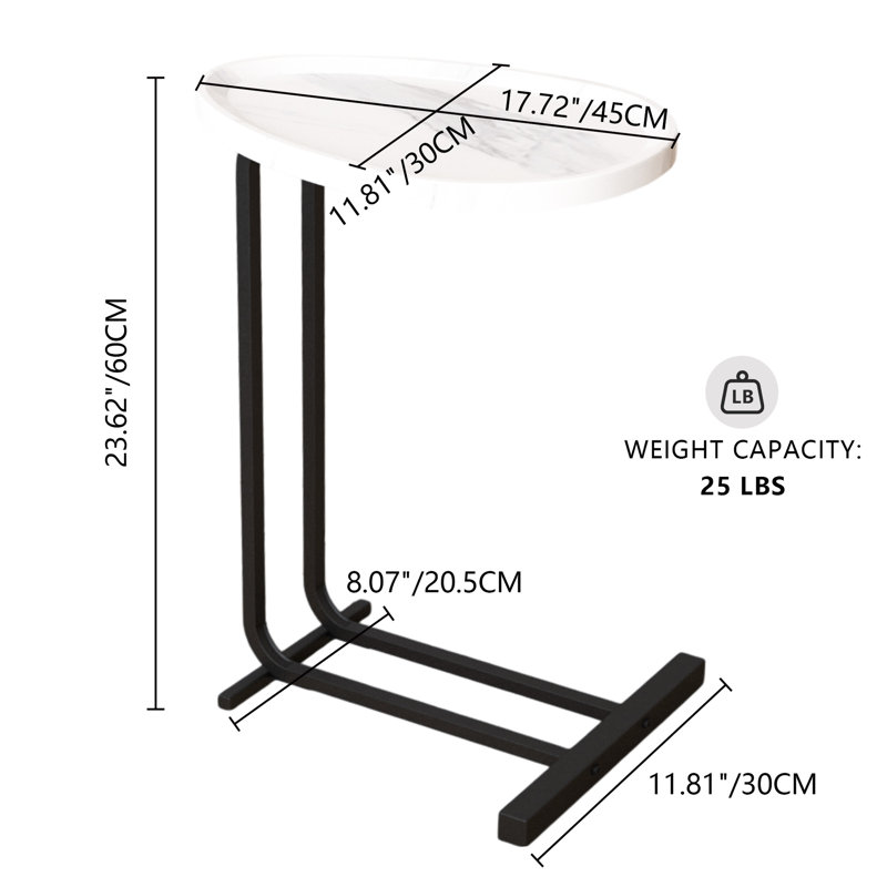 C Table End For Couch And Bedside, White Side With Metal Frame Slide, Functional Everyday Needs Tables, 2 +metal Slide Easily Better Utilization Of Space