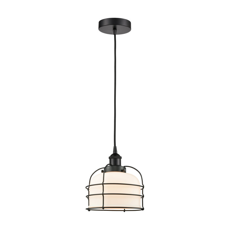 Luminaire suspendu 1 lumière Helladius, Blanc mat, H 10,25 po x l 9 po x P 9 po, Noir mat