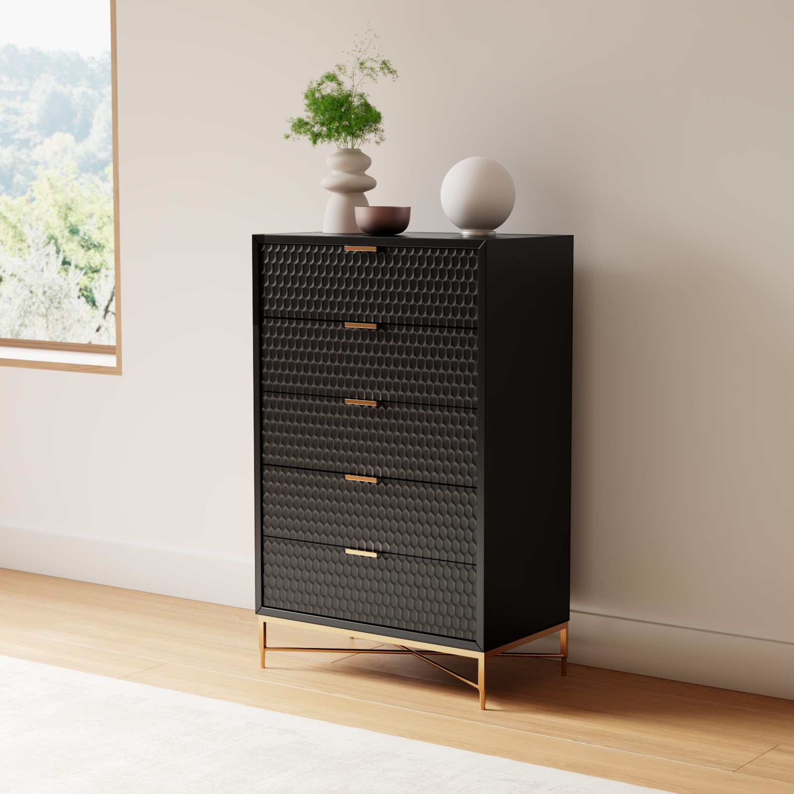 Capra 30" W 5-Drawer Wood Standard Dresser, Black