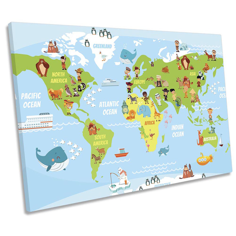 Map Of World Characters - Wrapped Canvas Art Prints, 81.3cm H x 121.9cm W x 4cm D