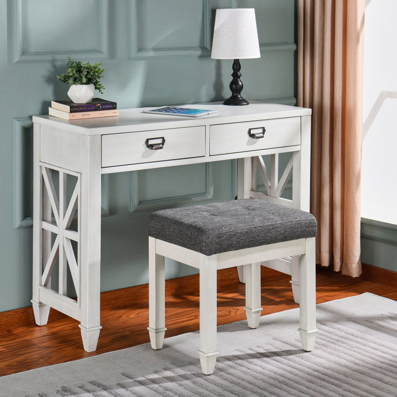 Tabouret de coiffeuse Amberrae, Gris foncé, Blanc