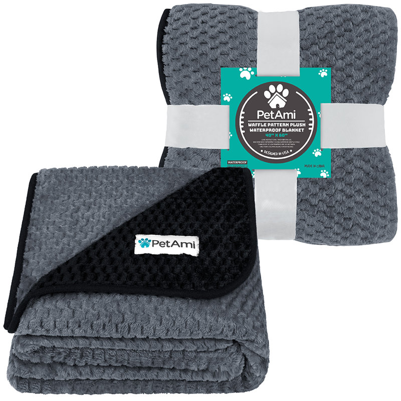 Large Black and Gray Waterproof Fleece Pet Blanket