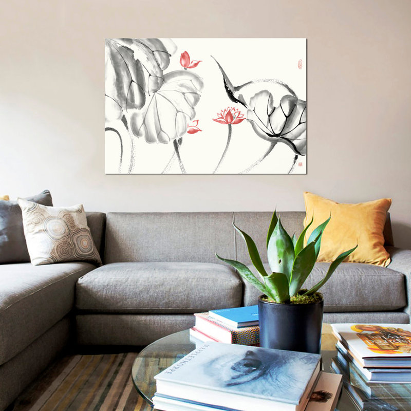 «Lotus Study With Coral III», reproduction sur toile, H 26 po x l 40 po x P 1,5 po