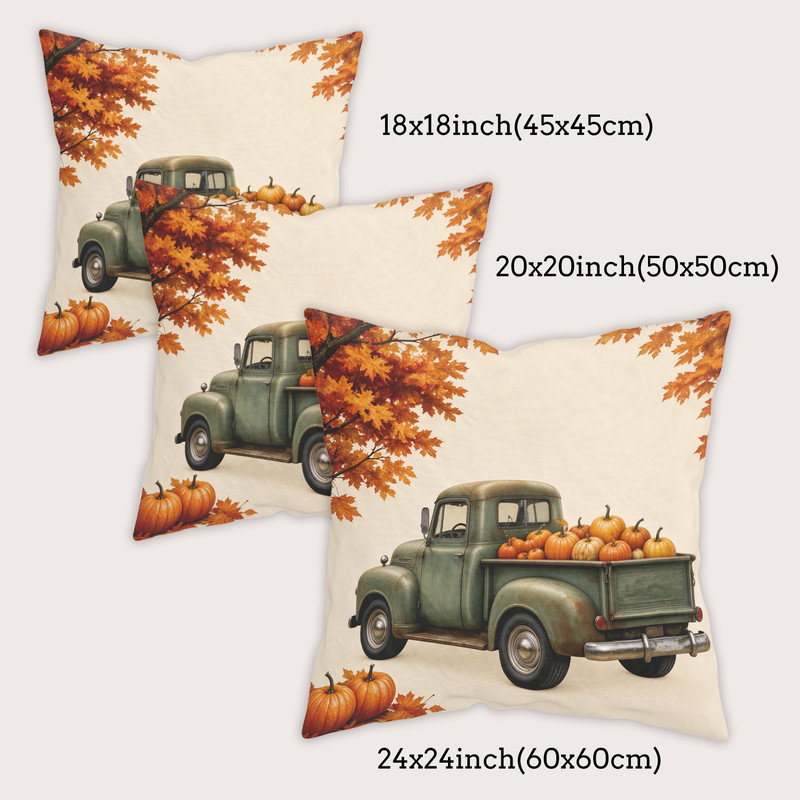 JYK Soft Microfiber Decorative Pillow Covers Double Sided Printed Hidden Zipper Cushion Cases for Home Decor & Gifts.18x18 inches,Green truck pumpkin patch