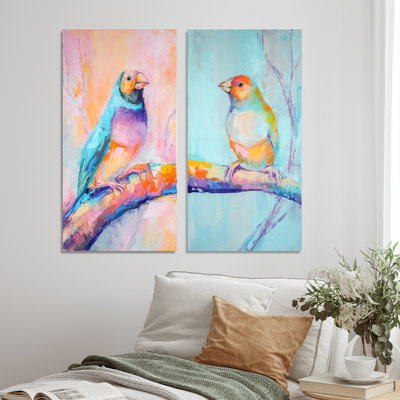 " Pastel Oil Parakeet Bird Portrait " 2 - Pieces