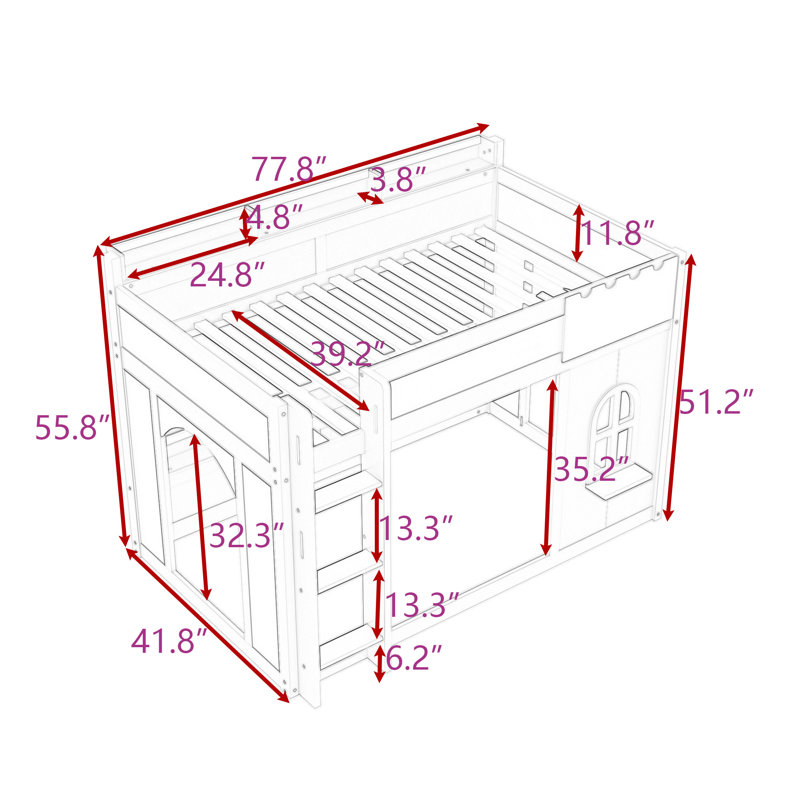 Lit superposé avec tablettes intégrées, conception ludique et échelle, Simple sur simple