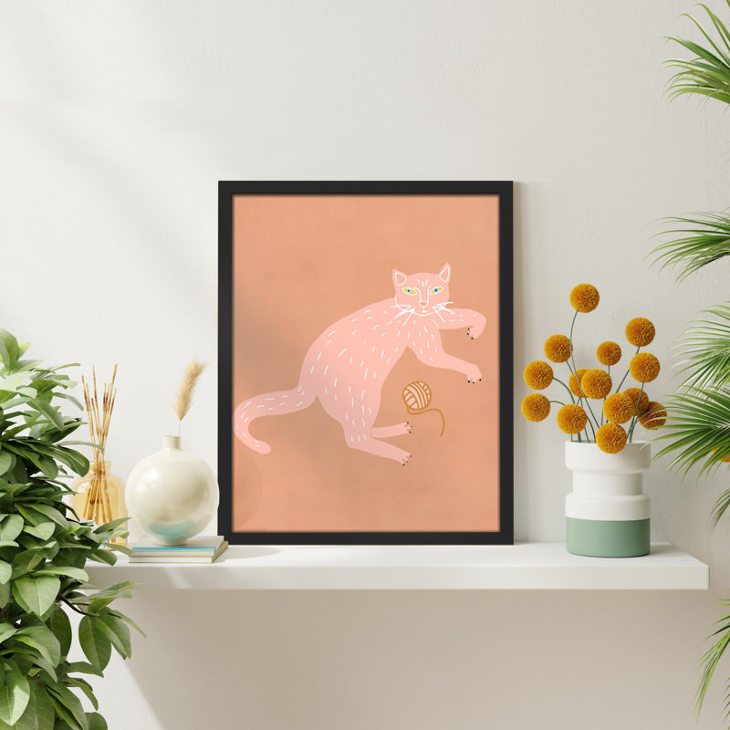 «Abstract Pink Cat» sur papier, Noir, H 14 po x l 11 po