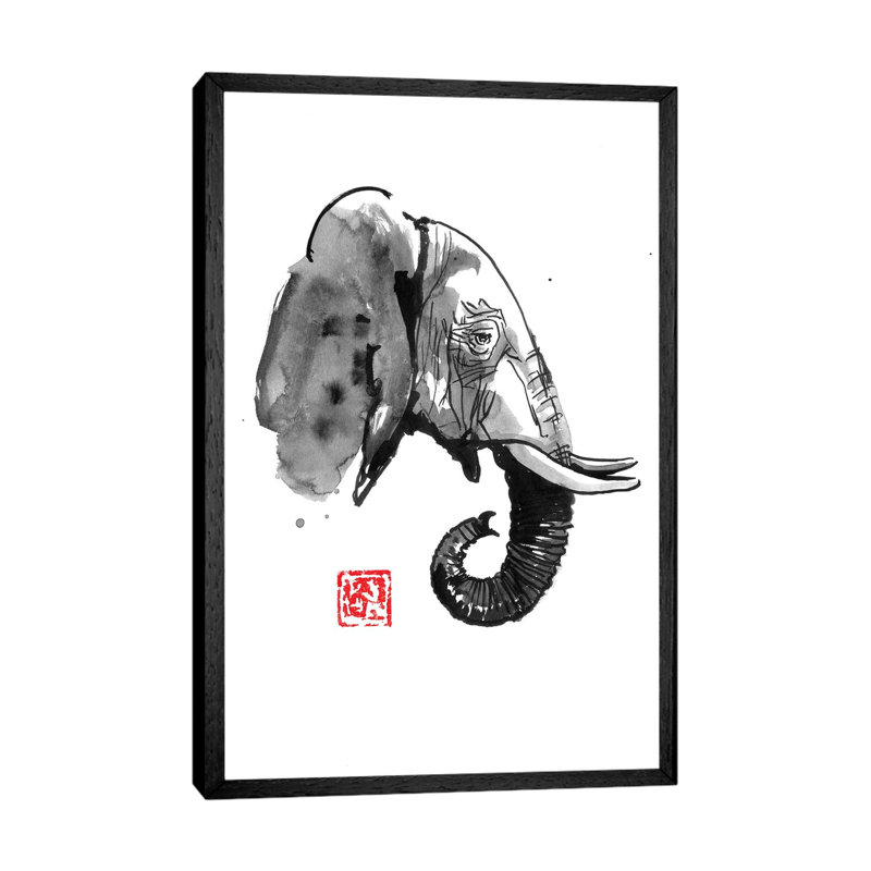 Elephant Profile by Péchane - Painting on Canvas, 66.04 cm H x 45.72 cm W, Black Framed