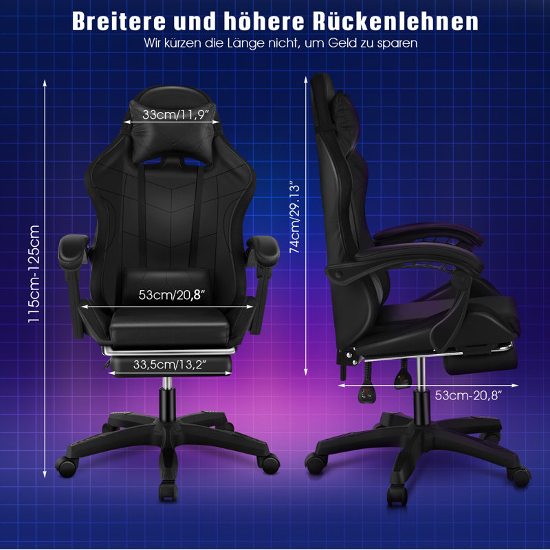 Inbox Zero Adjustable Swiveling PC & Racing Game Chair in Black