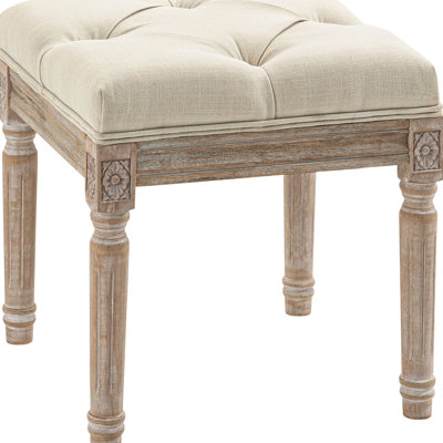 Vintage In Beige, With Comfortable Upholstered Seat And Exquisite Wood Legs For Bedroom, Living Room Rustic Legged Decor