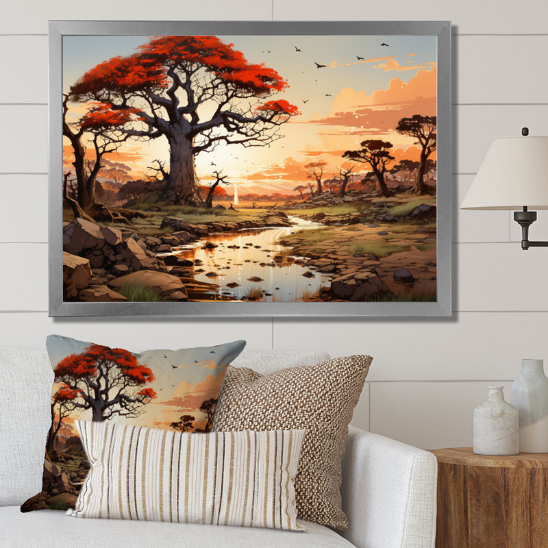 «African Baobab Tales II» sur toile, H 34 po x l 44 po x P 1,5 po, Cadre photo argenté
