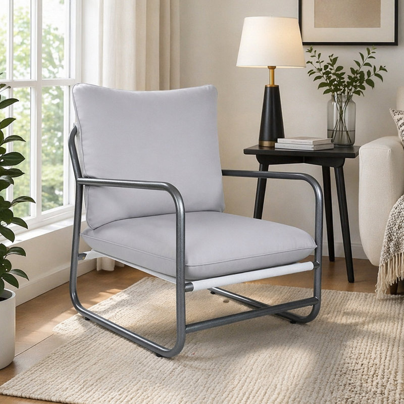 Fauteuil d'extérieur avec cadre en aluminium, fauteuil simple avec coussin amovible résistant à l'eau, 1