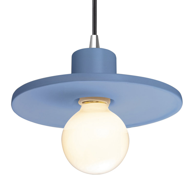 Luminaire suspendu simple soucoupe Marlena, Bleu ciel, Chrome poli