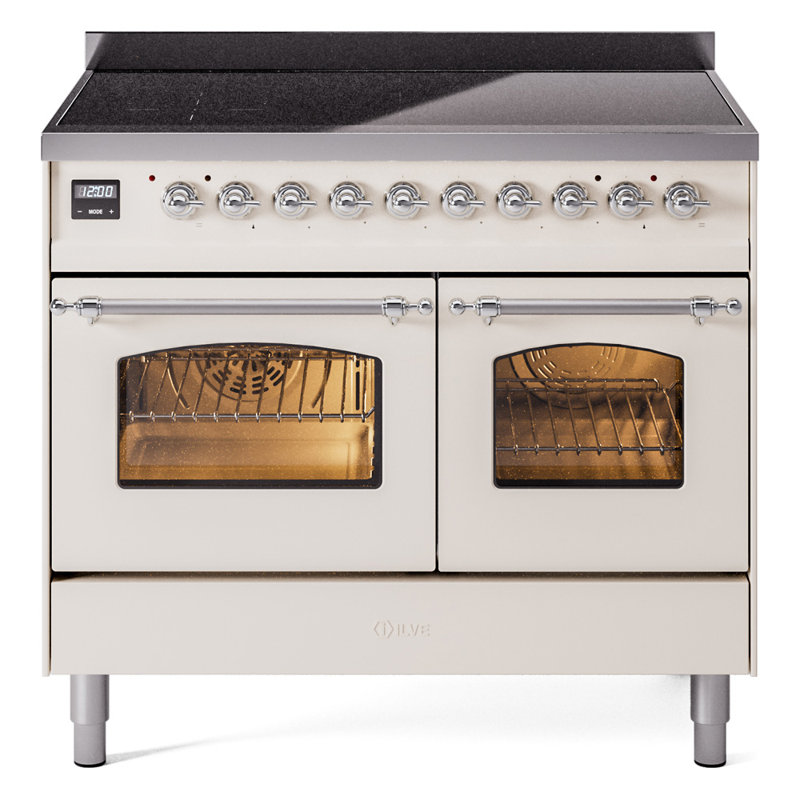ILVE Nostalgie II Series 40 inch Induction Range with 6 Induction Elements (Glass Door), Antique White/Chrome