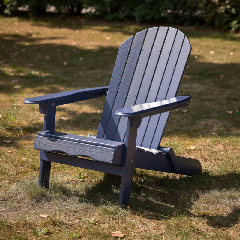 Libo Outdoor Adirondack Chair, Blue Acacia Wood Frame, Slat Panels, Blue