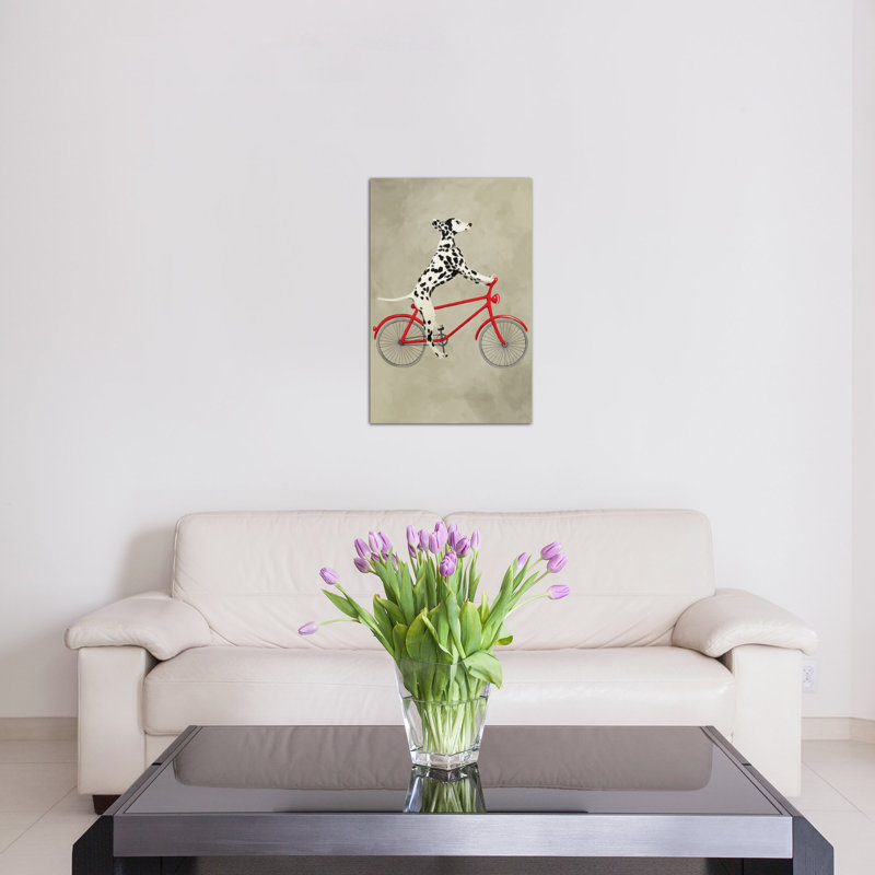 « dalmatien on bicycle », reproduction d’art sur toile, H 18 po x l 12 po x P 1,5 po, Toile tendue, Pas de tapis